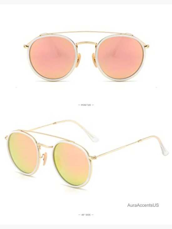 Double Bridge Round Sunglasses UV400 Glass Lens Unisex